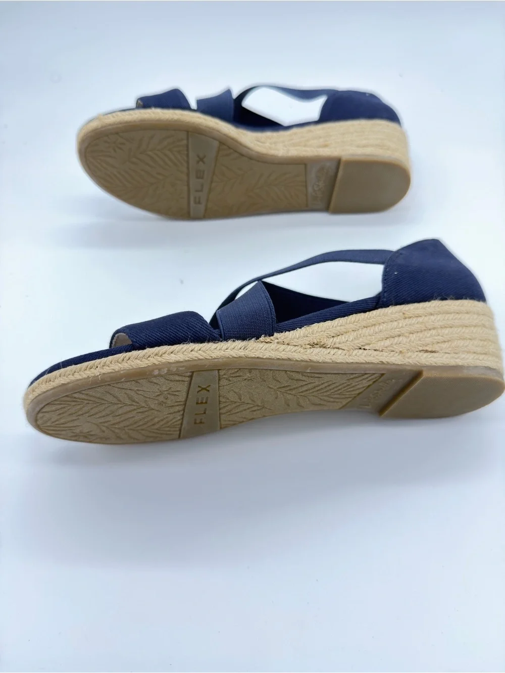 Life Stride Navy Elastic Crisscross Wedge Sandals
